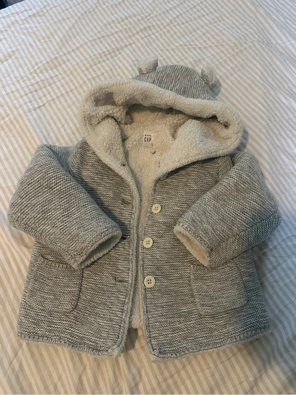 GAP Gray Sherpa-Lined Hooded Pea Coat with Ear Detail